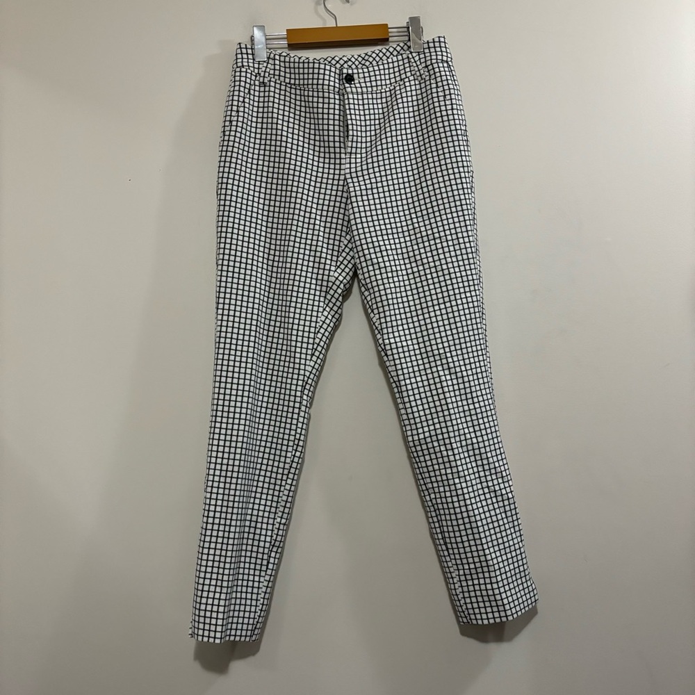 Cabi white plaid check straight leg trousers
